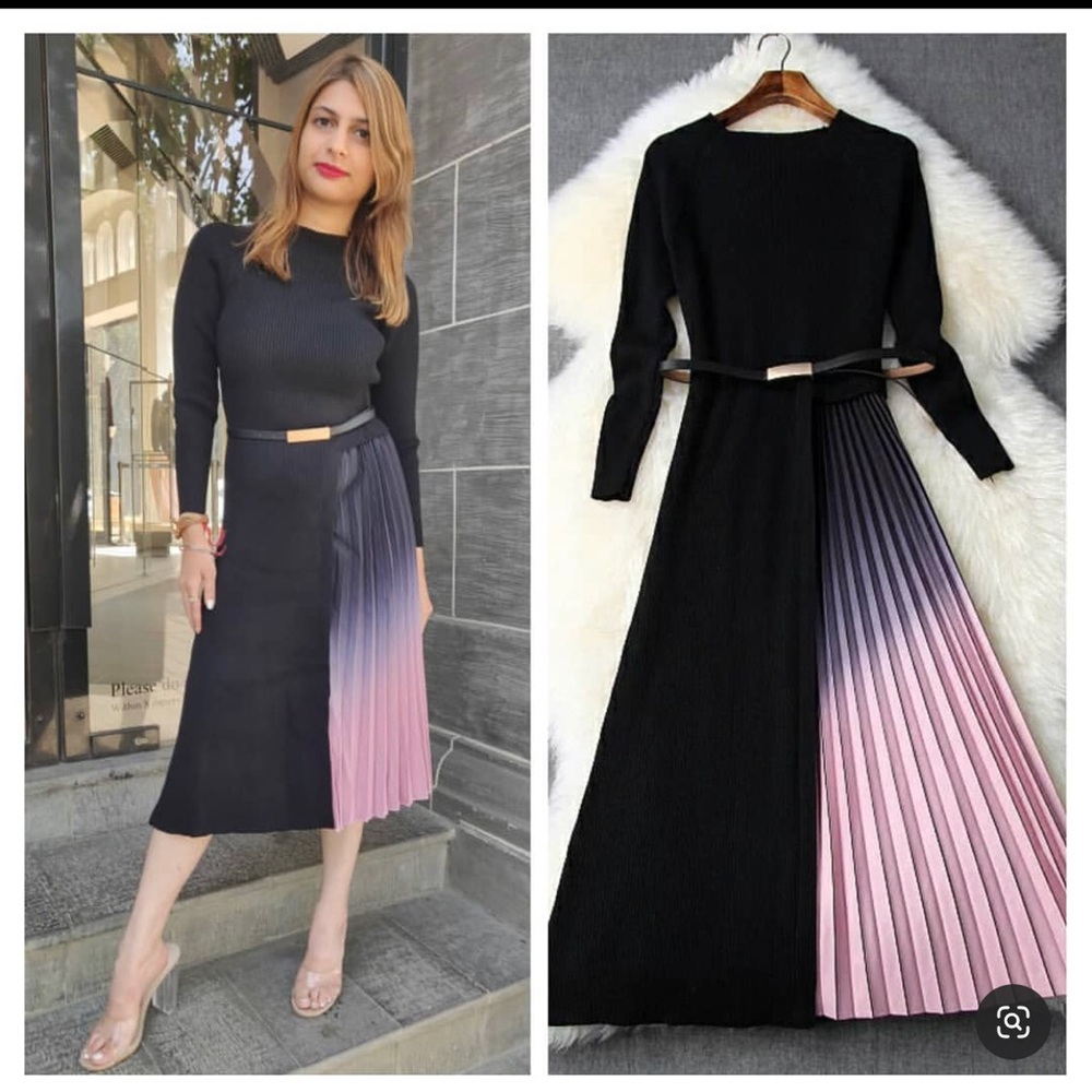 Knit dress with gradient pleat detail